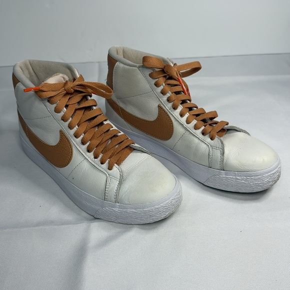 Nike White and Tan High-Top Sneakers with Unique Lacing - Picture 10 of 10